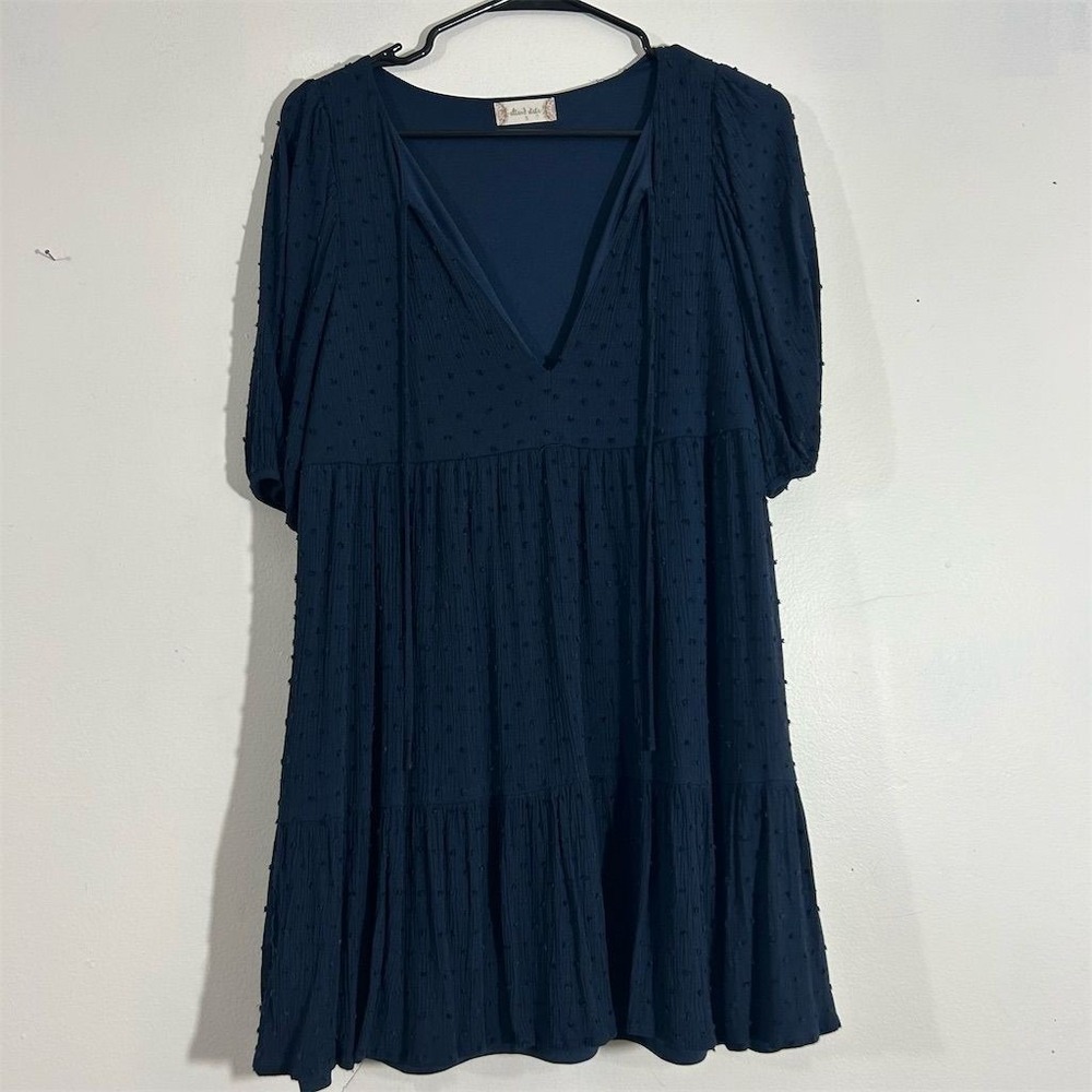 Altar'd State Dress Womens Small Navy Blue Mini Babydoll Clip Dot Bacardy Tiered
